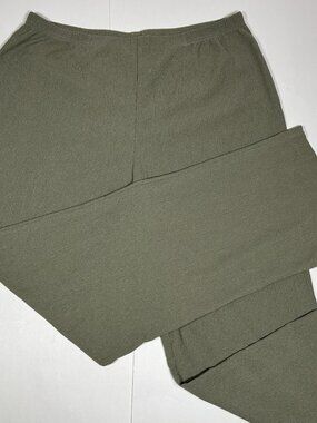 Chico’s Travelers Texture No Tummy Pant Pull On Olive Green Straight Leg Sz 10 R